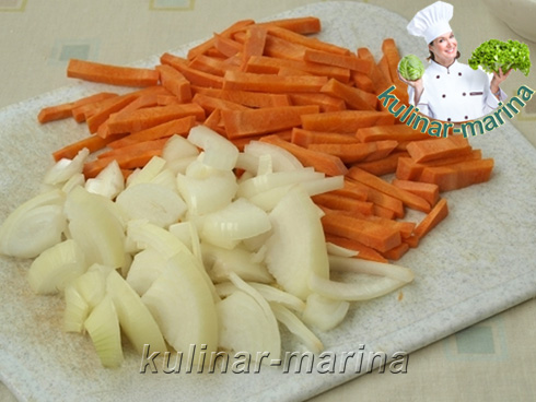Морковь и лук порезать