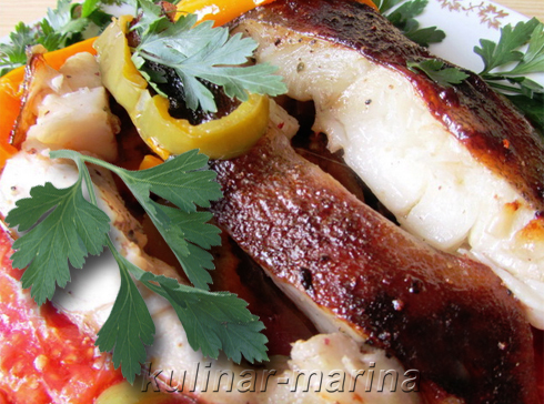 Палтус, запечённый с овощами | Baked halibut with vegetables
