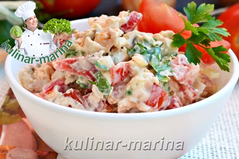 Салат из птицы с перцем и помидорами | Salad of poultry with pepper and tomato