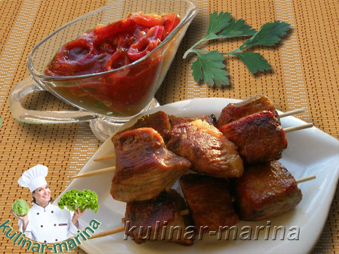 Соус шашлычный и шашлык в сковороде | Shashlik sauce. Skewers in a pan
