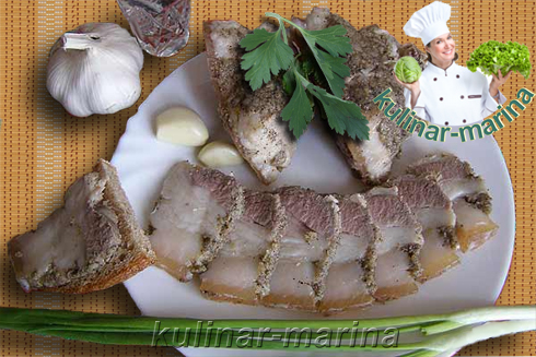 Вареное сало со специями | Boiled bacon with herbs