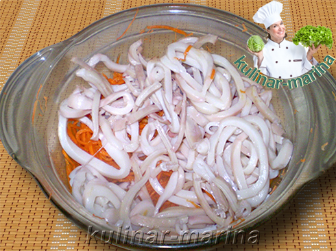 Салат с морковью и кальмарами по-корейски | Salad with carrots and squid in Korean
